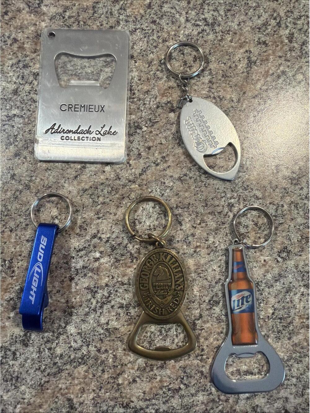 Lot of 5 Beer & Misc. Bottle Opener Keychains